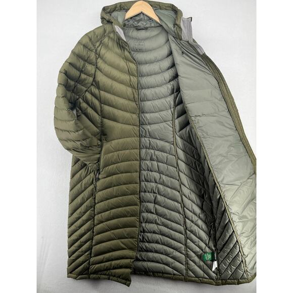 LL BEAN Coat Women XL Ultralight 850 Goose Down Hooded Jacket Parka Puffer Green - Picture 2 of 16